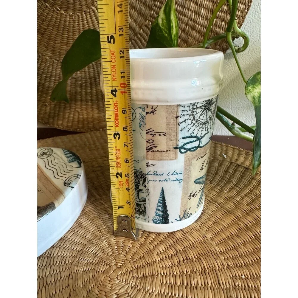 Nautical Ceramic Jar with Lid – Compass & Sea Design